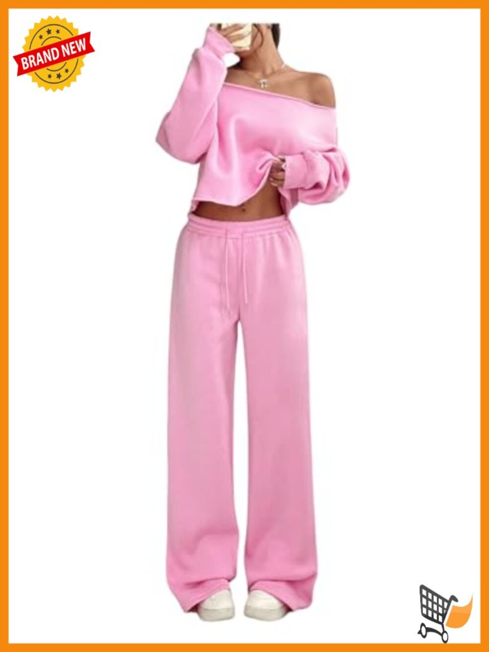 SOLY HUX Women's 2 Piece Sweatsuit Set Cropped Off Shoulder Sweatshirt Wide Leg